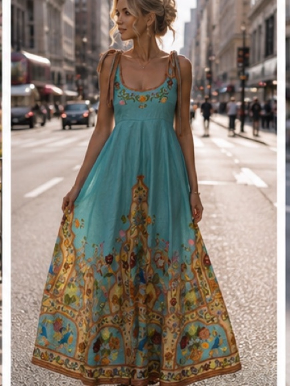 Alemais Aqua Maxi Dress with Multicolor Floral Border